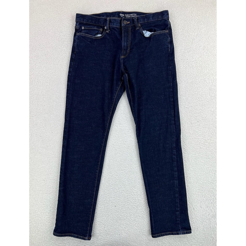 Gap Slim Stretch Jeans Mens 34x32 Blue Rinse Wash Slim Straight Denim Pants